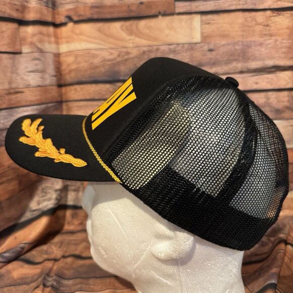 VACAY Trucker Hat Cap Black Yellow Mesh Captain Style Snapback Beach Vacation - Picture 4 of 7